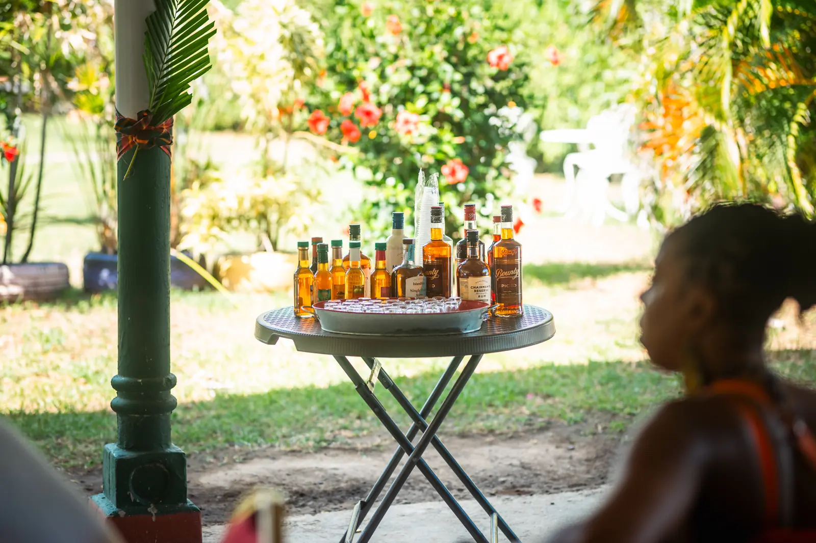 A drinks table set up in the garden
