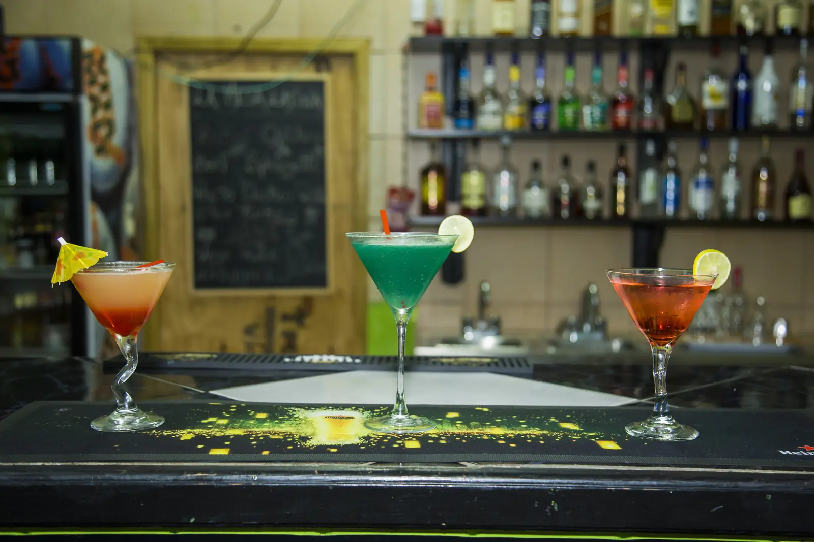 Cocktails on the bar counter at Hewanorra Gardens