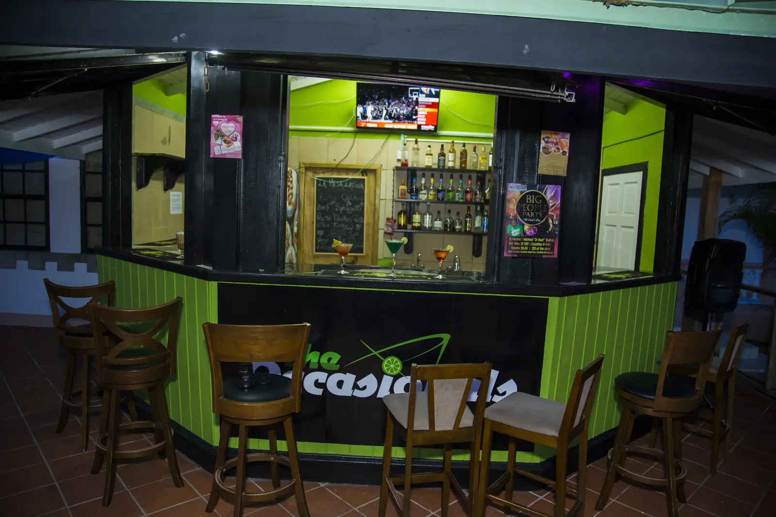 The outdoor bar in the evening