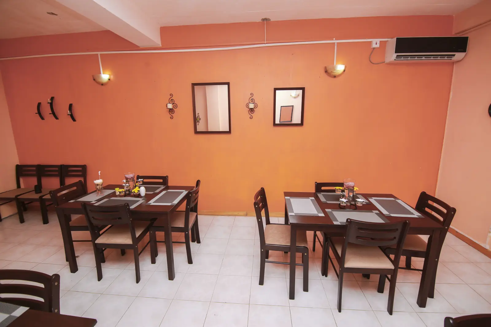 Dining room with tables set