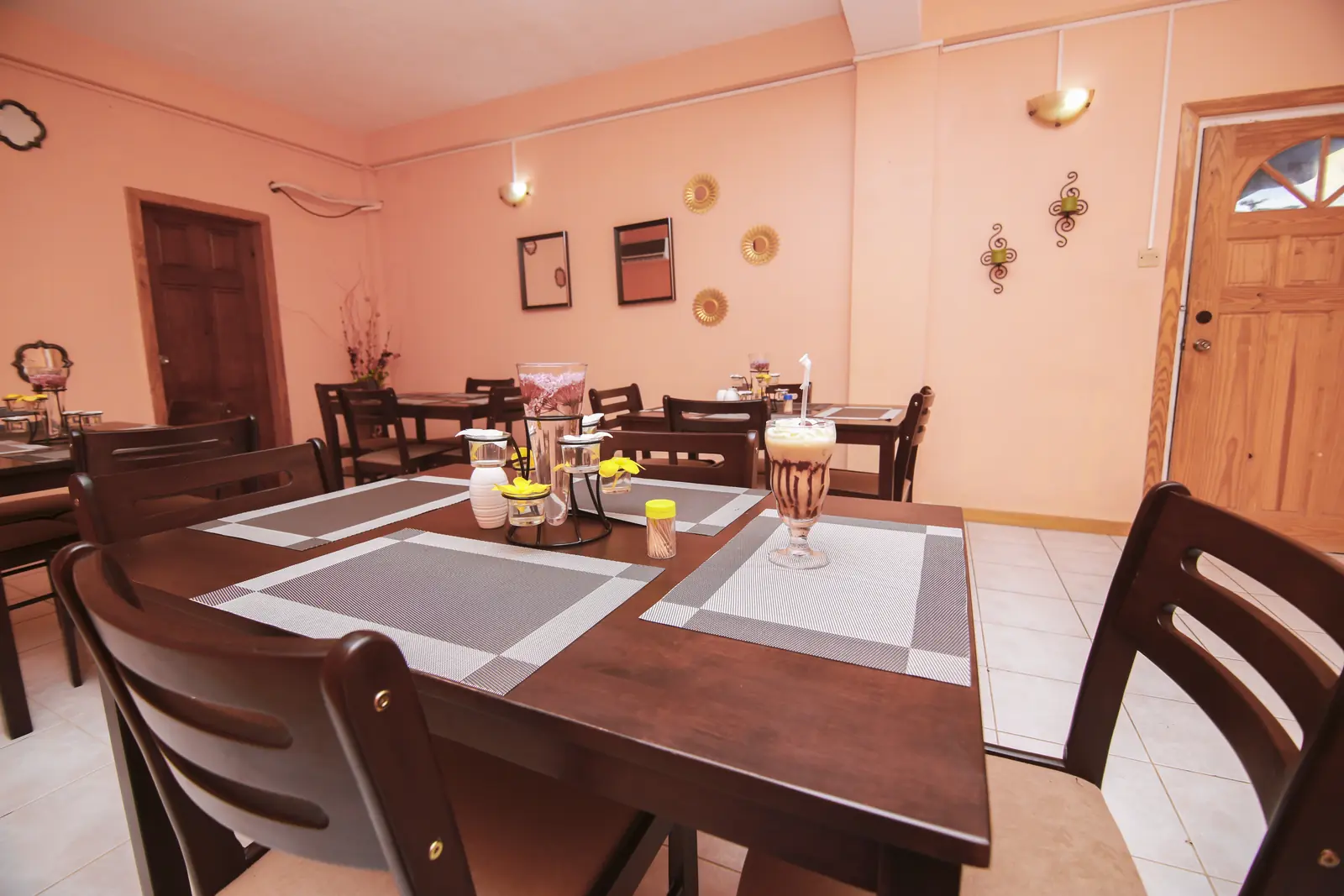 Dining table set with drinks